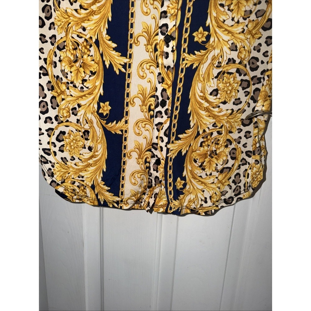 Timing Los Angeles Women's Large Baroque Leopard Print Shirt Dress Gold Black - Picture 7 of 13